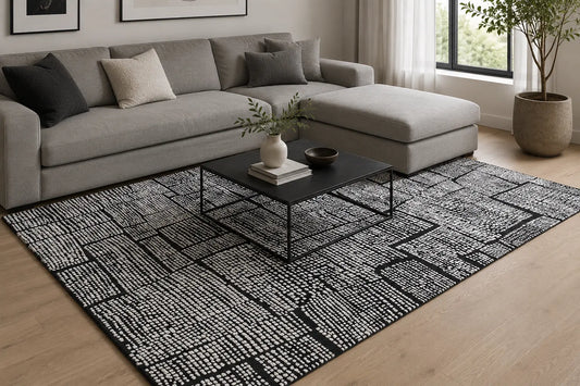 Modern Charcoal Grey Rugs with Abstract Pattern