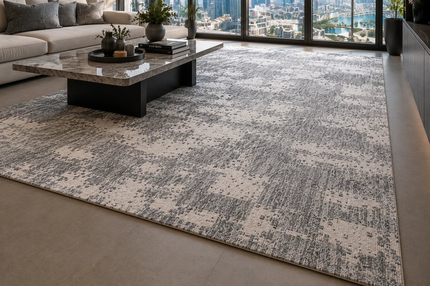 Modern High Low Charcoal Rugs | Abstract Design