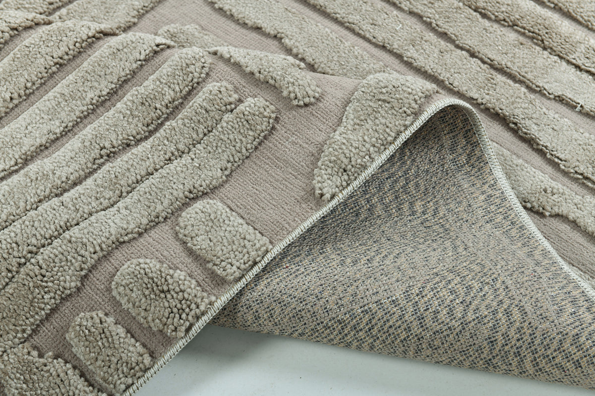 Madu Moroccan Powerloom Abstract Curved Geometric Rugs – Grey & Beige