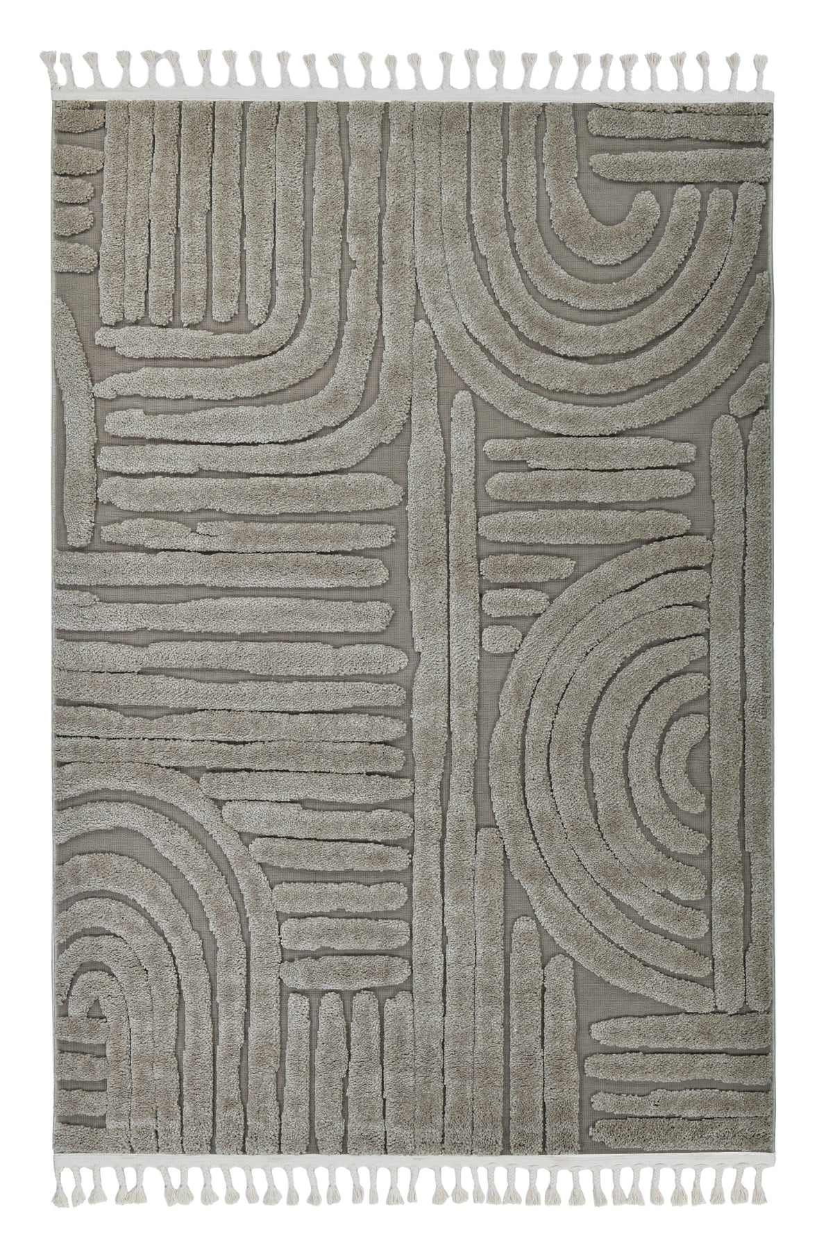 Madu Moroccan Powerloom Abstract Curved Geometric Rugs – Grey & Beige