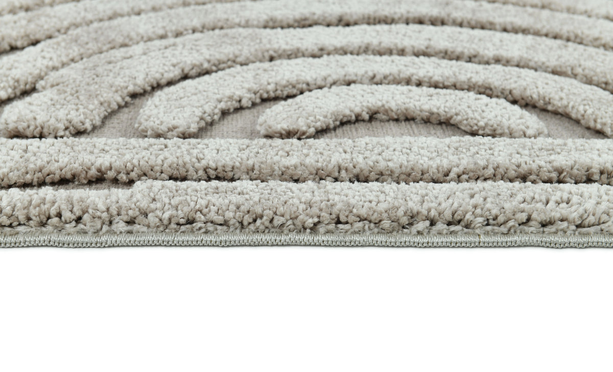 Madu Moroccan Powerloom Abstract Curved Geometric Rugs – Grey & Beige