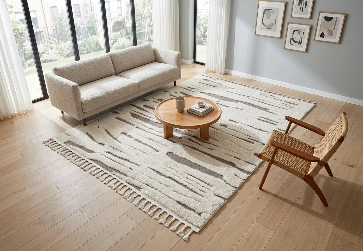 Madu Contemporary Powerloom Rugs - Ivory & Cream