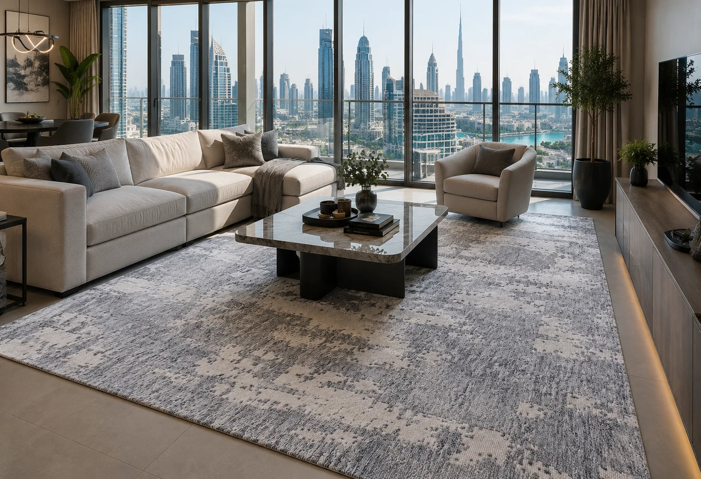 Modern High Low Charcoal Rugs | Abstract Design