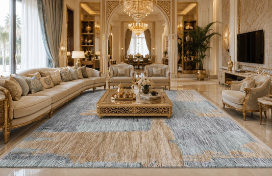 Modern High Low Gold Rugs | Abstract Pattern
