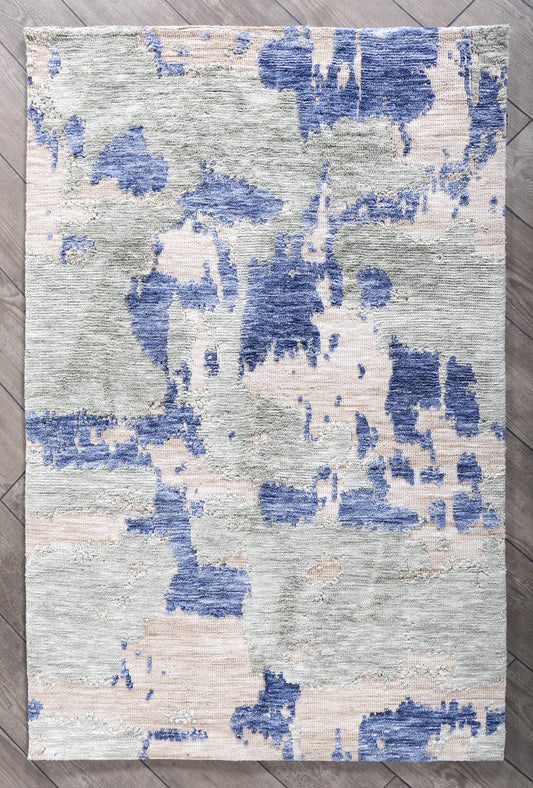 Modern High Low Denim Olive Rugs | Abstract pattern