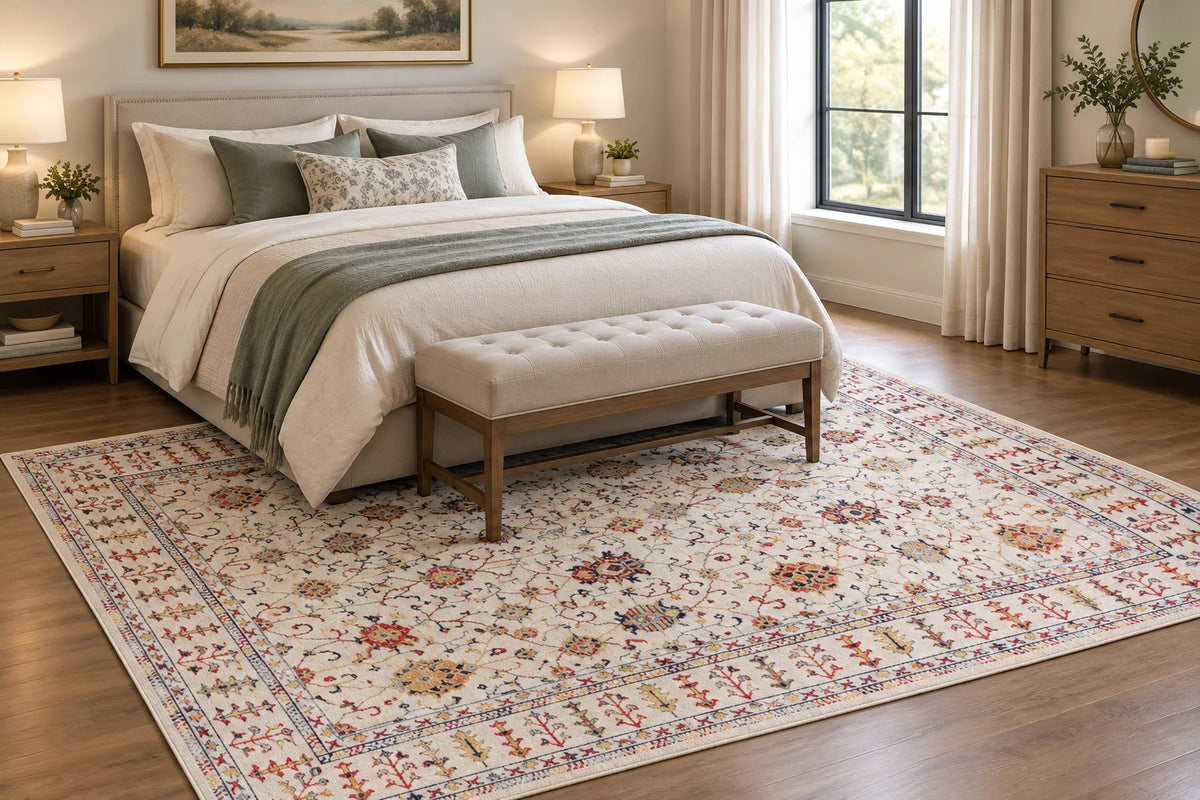 Traditional Floral Rugs - Multi & Ivory Vintage Inspired Design